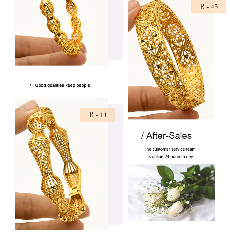 4pcs/Lot Indian Gold Color Bangles Charm Bracelets For Women African Jewelry Luxury Dubai Gold Plated Jewellery Wedding Gift