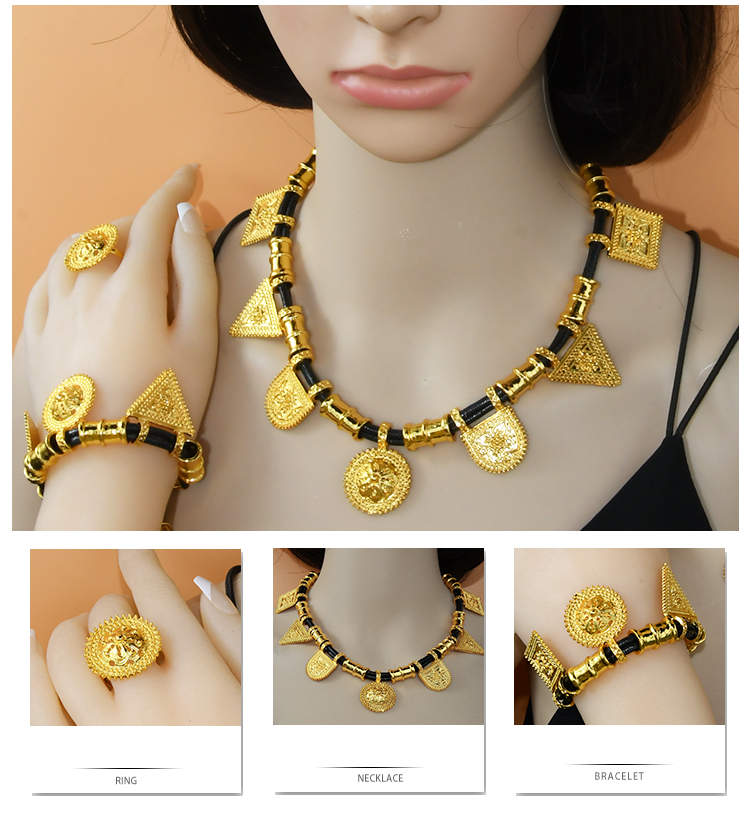 Female African Coin Jewelry Sets Nigerian Luxury Party Gift Dubai Gold Color Necklace Earrings Bracelet Ring Wedding Jewellery