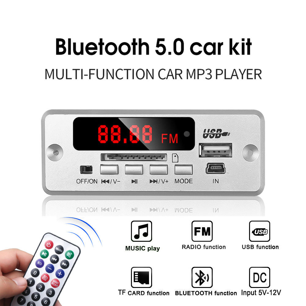 Bluetooth V5.0 MP3 Stereo Decoding Board Module Wireless USB MP3 Player TF Card Slot / USB / FM / Remote For Car Speaker Phone