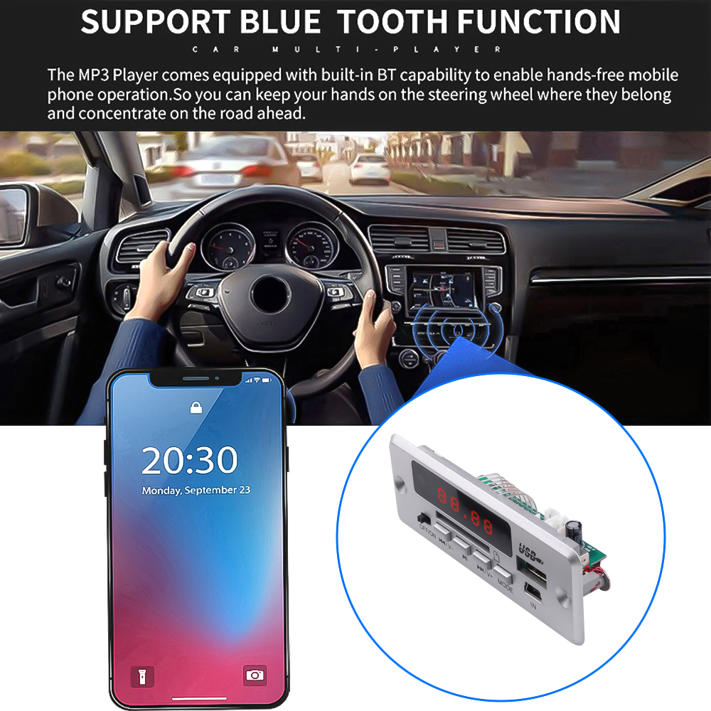 Bluetooth V5.0 MP3 Stereo Decoding Board Module Wireless USB MP3 Player TF Card Slot / USB / FM / Remote For Car Speaker Phone