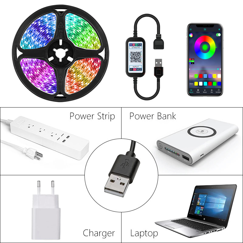Bluetooth APP control USB LED strip Waterproof 5V RGB LED Light 5050 Flexible Led Strips TV Background Lights Tape lamp Lighting