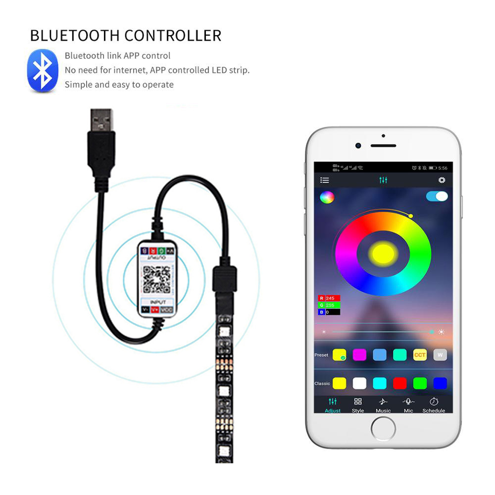 Bluetooth APP control USB LED strip Waterproof 5V RGB LED Light 5050 Flexible Led Strips TV Background Lights Tape lamp Lighting