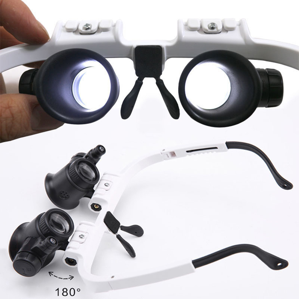 9892H-1 Head Mounted LED Lamp Acrylic Lenses Double Eye Glasses Magnifier Loupe