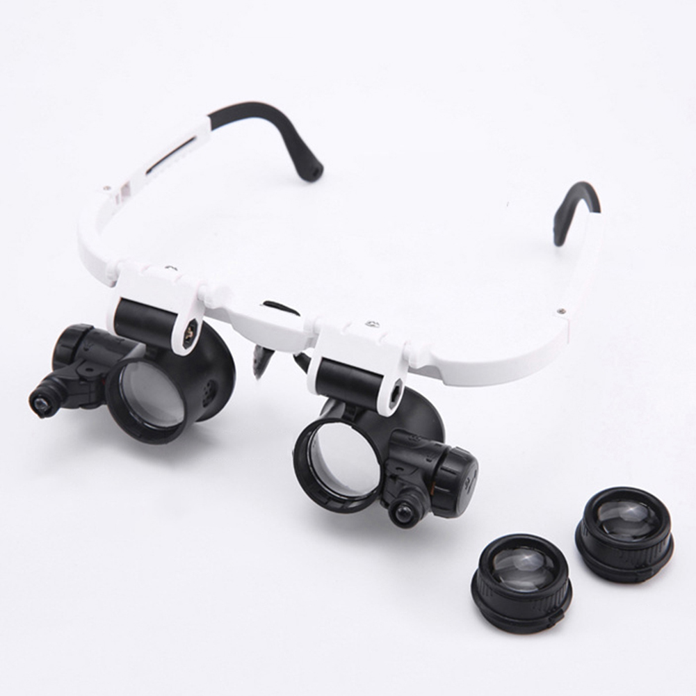9892H-1 Head Mounted LED Lamp Acrylic Lenses Double Eye Glasses Magnifier Loupe