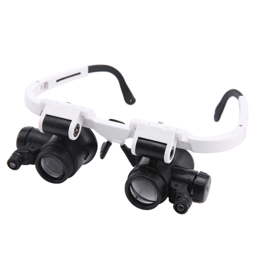 9892H-1 Head Mounted LED Lamp Acrylic Lenses Double Eye Glasses Magnifier Loupe