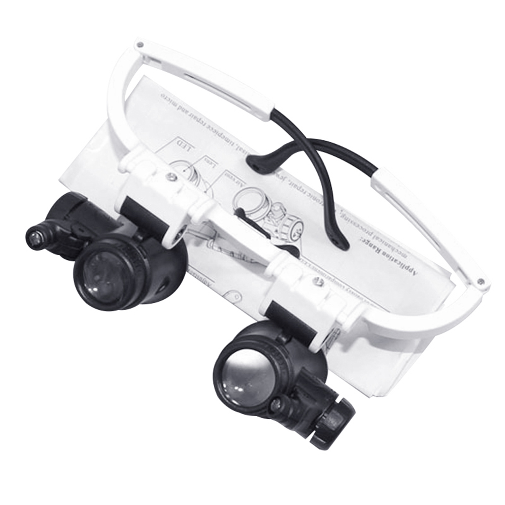9892H-1 Head Mounted LED Lamp Acrylic Lenses Double Eye Glasses Magnifier Loupe