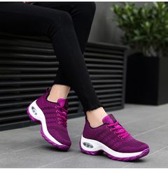 Big Size Sports shoes Women's Shoes Athletic Breathable and comfortable Flying Woven Sneakers Thick bottom Boots High heels Hiker shoes Maroon 39
