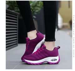 Big Size Sports shoes Women's Shoes Athletic Breathable and comfortable Flying Woven Sneakers Thick bottom Boots High heels Hiker shoes Maroon 38