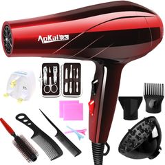 High power Hair Dryers Blow Dry 5 Different Winds With Combs&Tuyeres Nail Clipper Set British Standard Plug Air Blower Red 11in1（With Nail Clipper Set）
