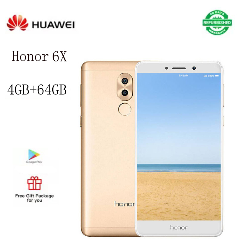 Refurbished  phones Huawei Honor  6x   Smart phone  4gb+64gb 14mp+8mp 3340mAh  5.5-inch   gold   dual card mobile phone