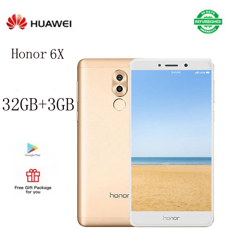 Refurbished  phones  Huawei Honor   6x   Smart phone    32gb+3gb 14mp+8mp 3340mAh  5.5-inch   gold   dual card mobile phone