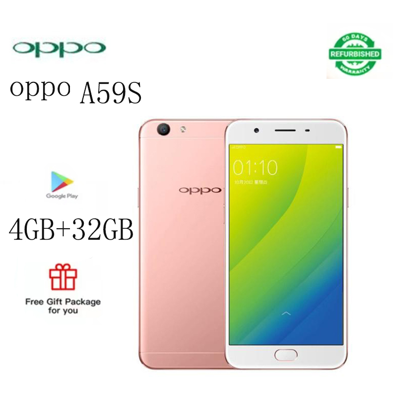 Refurbished   phones   OPPO A59S smart phone 4GB+32GB 5.2-inch smart phone 16MP+13MP 3075mA, with fingerprint unlock gold,    Single Card   Unlock Smart Phone