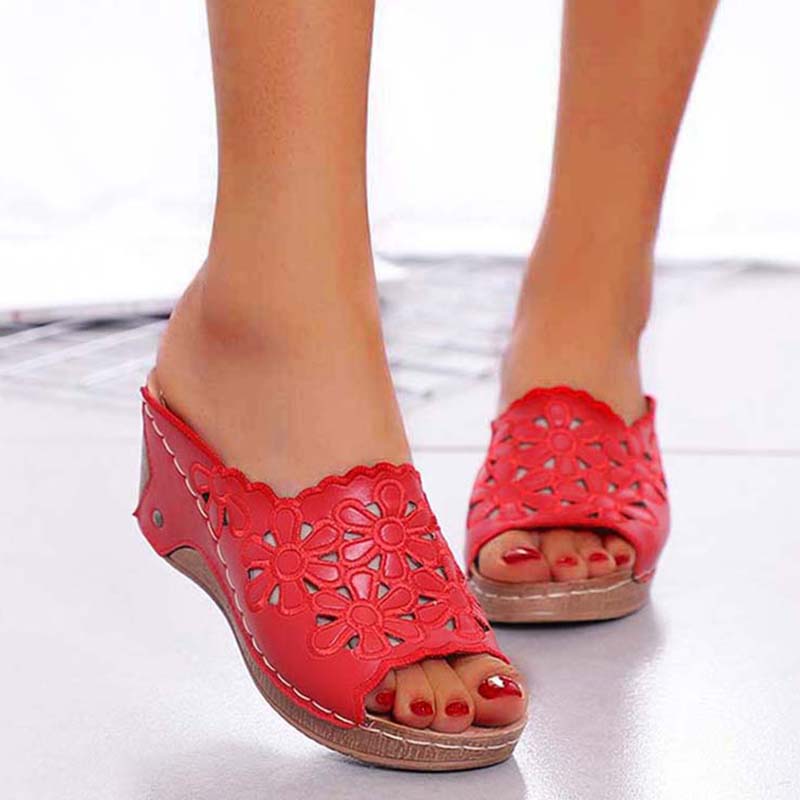 Retro Sandals Women Summer Wedge Flowers Shoes Sandals Fish Mouth Woman Sandals Plus Size Female Shoes