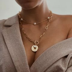 Fashion Vintage Multilayer Pearl Pendant Necklace Women Chain Choker Necklaces Party Gold Color Collier Jewelry Accessories 2022 Gold As picture show