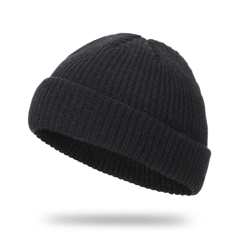 Thick Knit Hat, Black Beanie, Couple hip-hop Hat, Women's Beanie, Knitted Hat, Trendy Melon Leather Hat, Warm Hat Cap BlackBlack