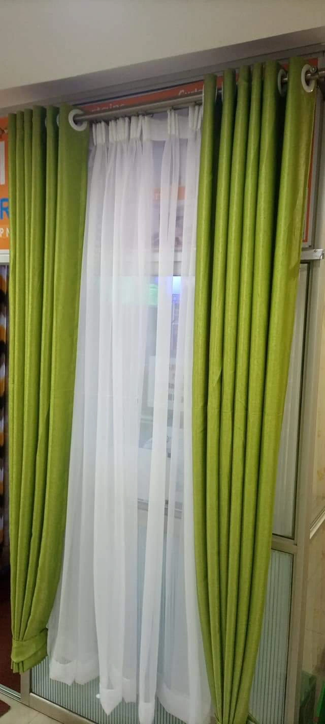 GREEN CURTAINS WITH SHEERS - 3PCS Set - Window and Door Curtains - Elegant Living and BedRoom Set – Ready made-to-Hang with Curtain Rods.