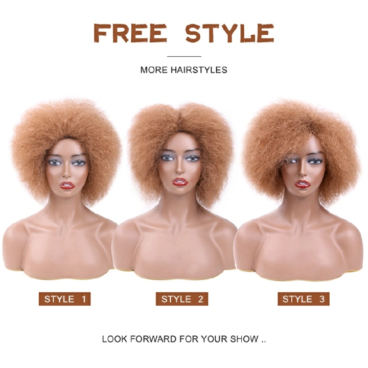 Short Hair Afro Kinky Curly Wigs With Bangs For Black Women African Synthetic Omber Glueless Cosplay Wigs Heat Resistant
