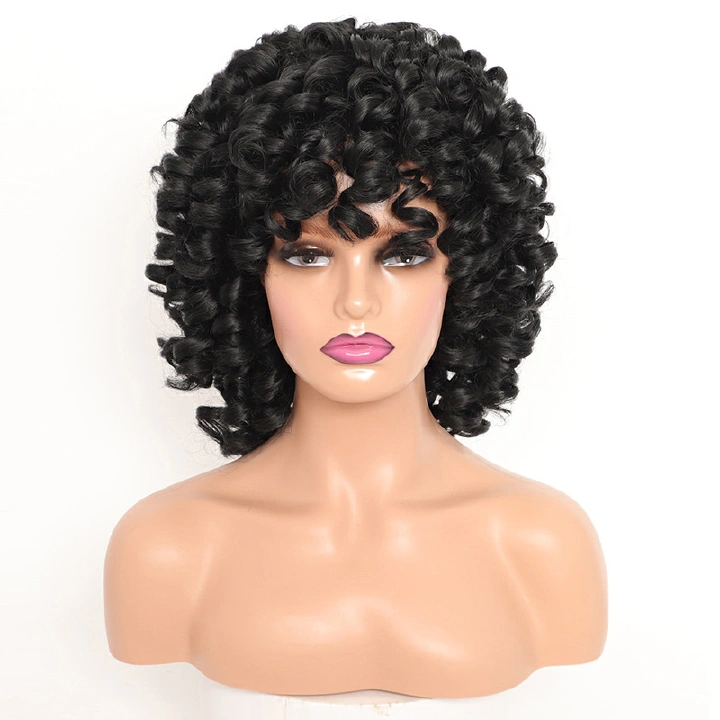 Short Hair Afro Kinky Curly Wigs With Bangs For Black Women Synthetic African Glueless Cosplay Natural Blonde Red White Pink Wig
