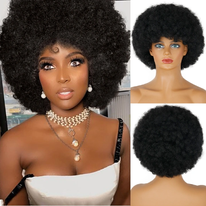 Synthetic Afro Wig Short Fluffy Hair Wigs for Black Women Kinky Curly Hair for Party Dance Cosplay Wigs with Bangs