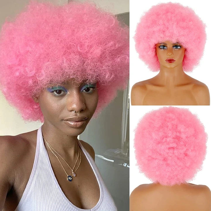 Spring sunshine Synthetic Wigs Short Afro Kinky Curly Wigs Jerry Curl Wig for Women Side Part Hairline Natural Black Ombre Pink