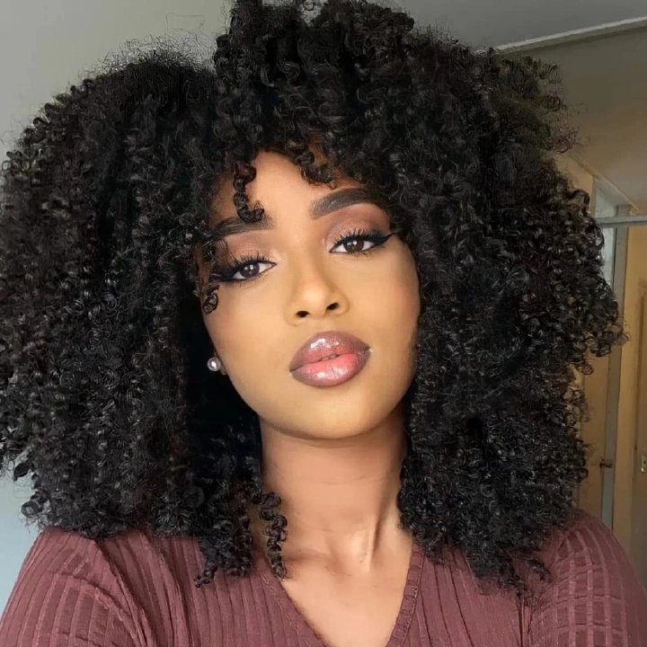 16 Inch Curly Afro Wigs for Black Women Short Kinky Curly Wigs with Bangs Brown Mixed Blonde Afro Hair Cosplay Synthetic Wigs