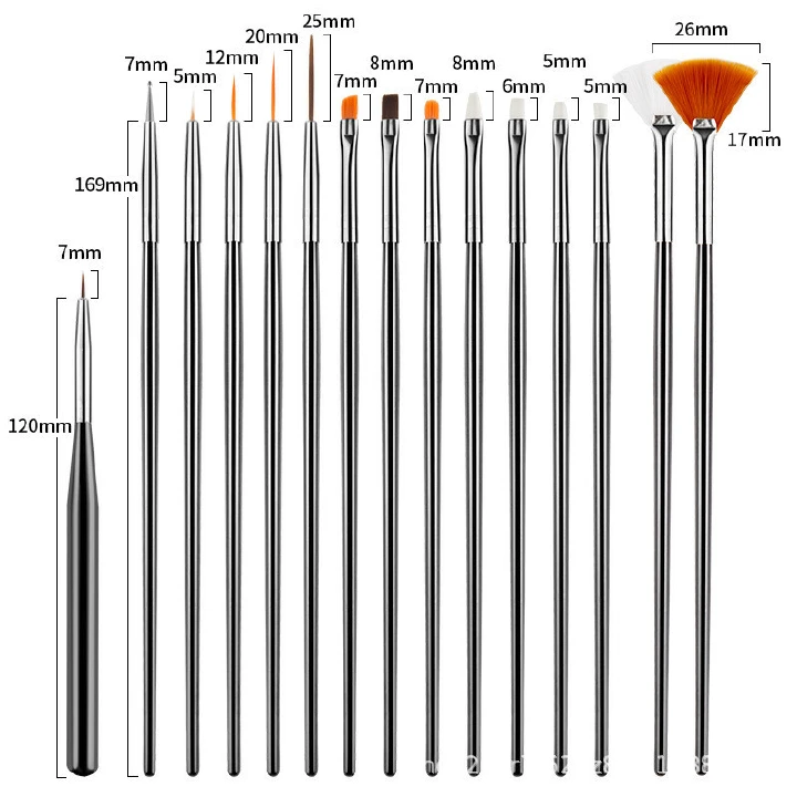 Nail Brush For Manicure Gel Brush For Nail Art 15Pcs/Set Nail Brush Acrylic Liquid Powder Carving Gel Brush