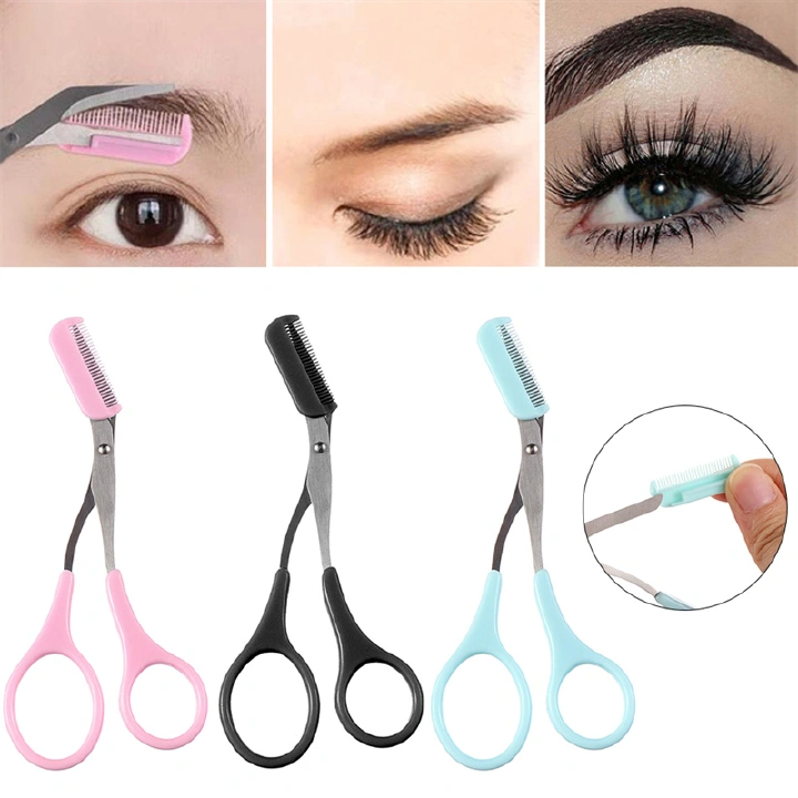 1Set New Eyebrow Trimmer Scissors with Comb Remover Makeup Tools Hair Removal Grooming Shaping Shaver Trimmer Eyelash Hair Clips