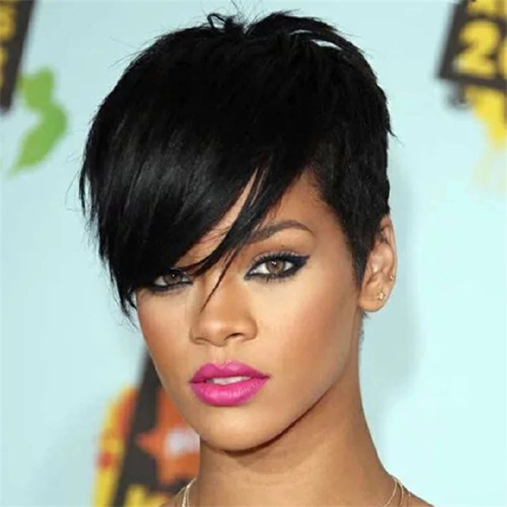 Short Cut Wavy Bob Pixie Wigs Non Lace Front Synthetic  Wigs With Bangs For Women Full Machine Made