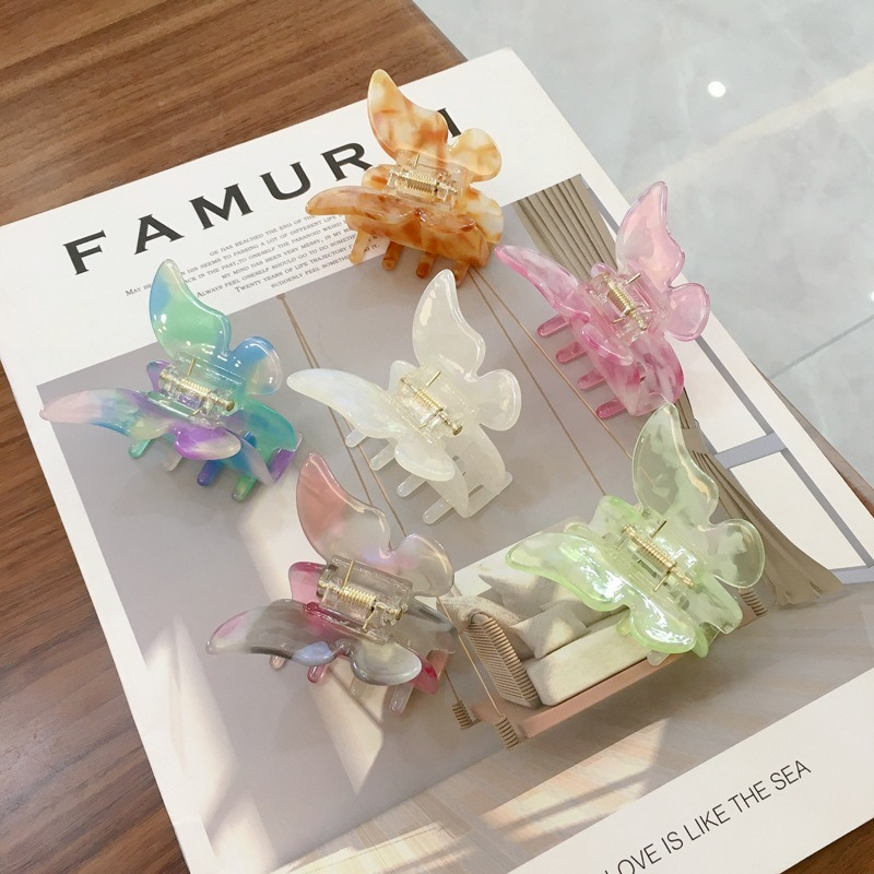 1PC Acetate Resin Hair Claw Sweet Fairy Butterfly Hairpin Clip Gradient Tie-Dye Colored Styling Tools Barrettes for Women Girls