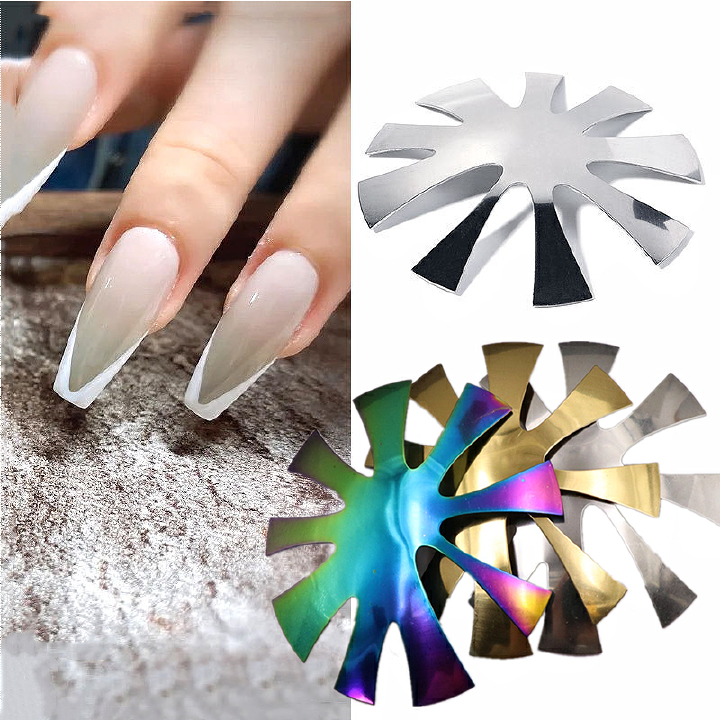 9 Sizes Easy French Smile Cut V Line almond shape Tips Manicure Edge Trimmer Nail Cutter Acrylic Pink White French Nails Tools