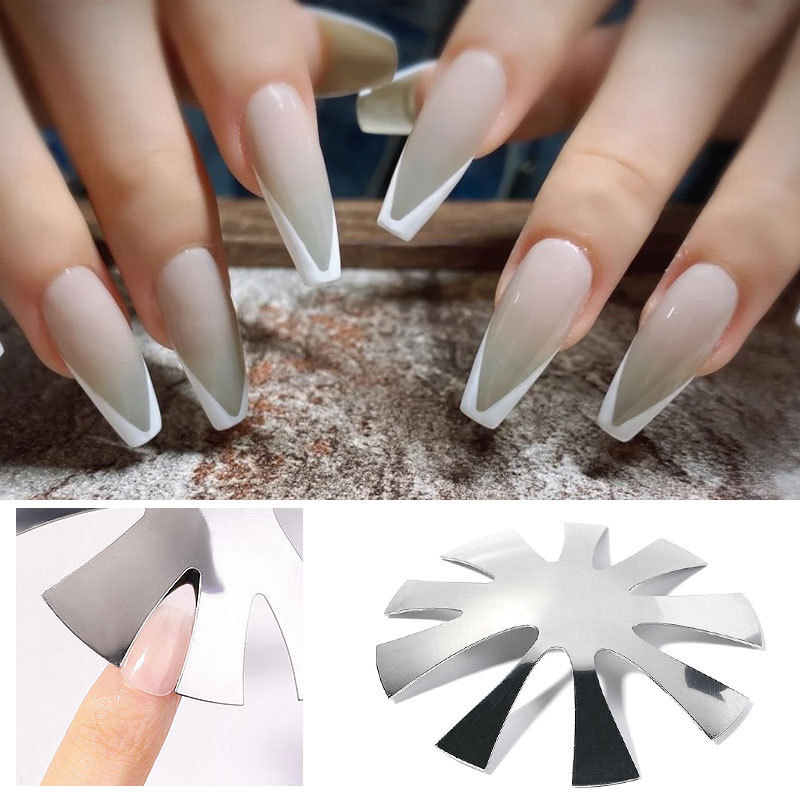 9 Sizes Easy French Smile Cut V Line almond shape Tips Manicure Edge Trimmer Nail Cutter Acrylic Pink White French Nails Tools