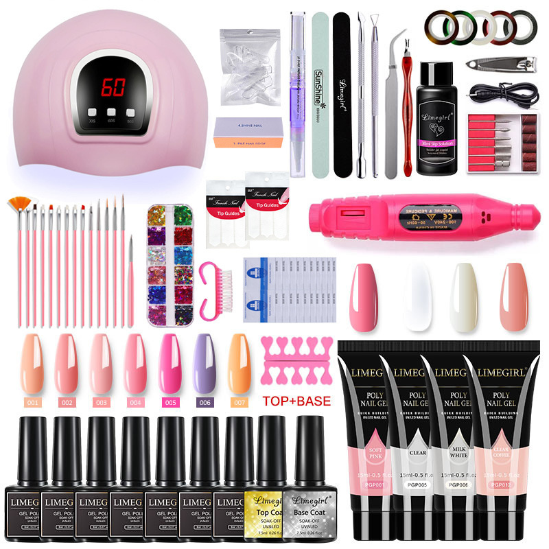 Manicure Set for Nail Extensions Gel Nail Polish Set Acrylic Kit Poly Nail Gel Set With UV LED Nail Lamp Gel Kits Nail Tools Set