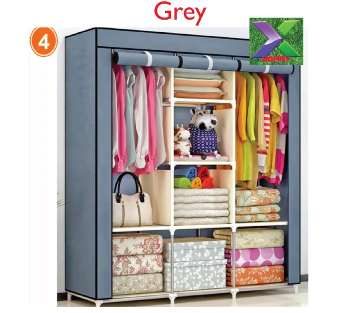 2 and 3 Column metallic wordrobe/organizer with canvas cover.