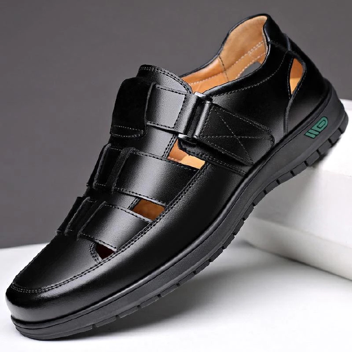 Summer New Men's Shoes Hollow PU Leather Breathable Sandals Non-slip Flat Soft Bottom Handmade Trendy Design Shoes Men's Shoes