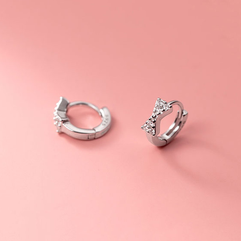 Baby Princess 925 Silver Cute Bowknot Shiny Zircon Loops Huggies Butterfly Hoop Earring For Child Kids Girl Gift Jewelry