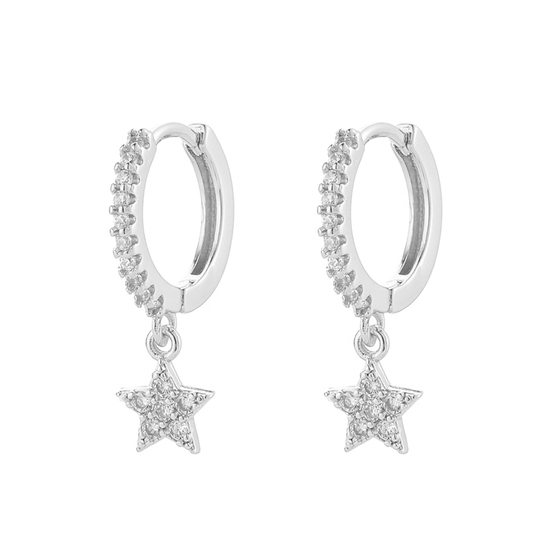 Zircon Star Earring 925 Sterling Silver Earring for Women Korean INS Hoop Earrings Wedding Jewelry Pendientes Brincos