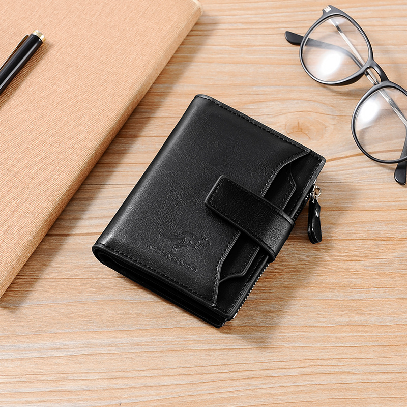 Fashion Men's Leather Wallet Blocking Man Purse Zipper Business Card Holder ID Money Bag Wallet Male