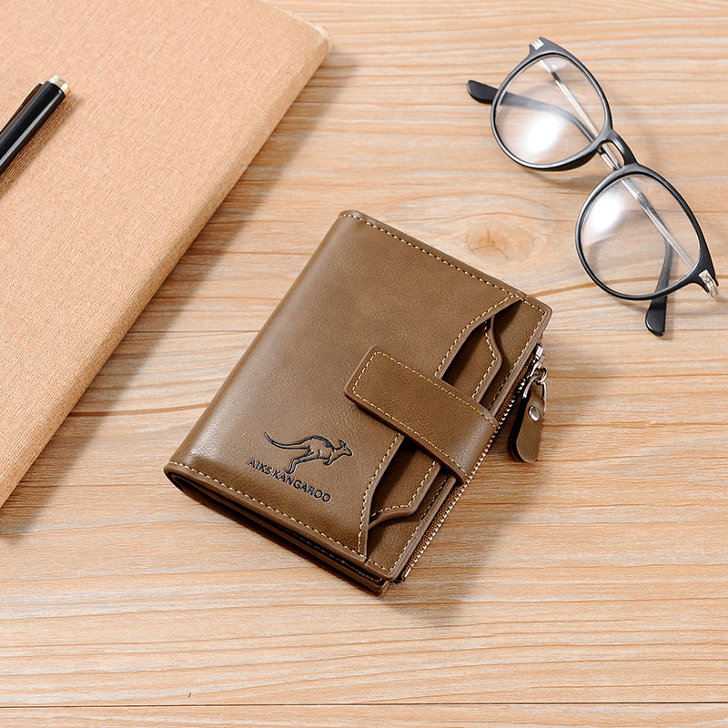 Fashion Men's Leather Wallet Blocking Man Purse Zipper Business Card Holder ID Money Bag Wallet Male