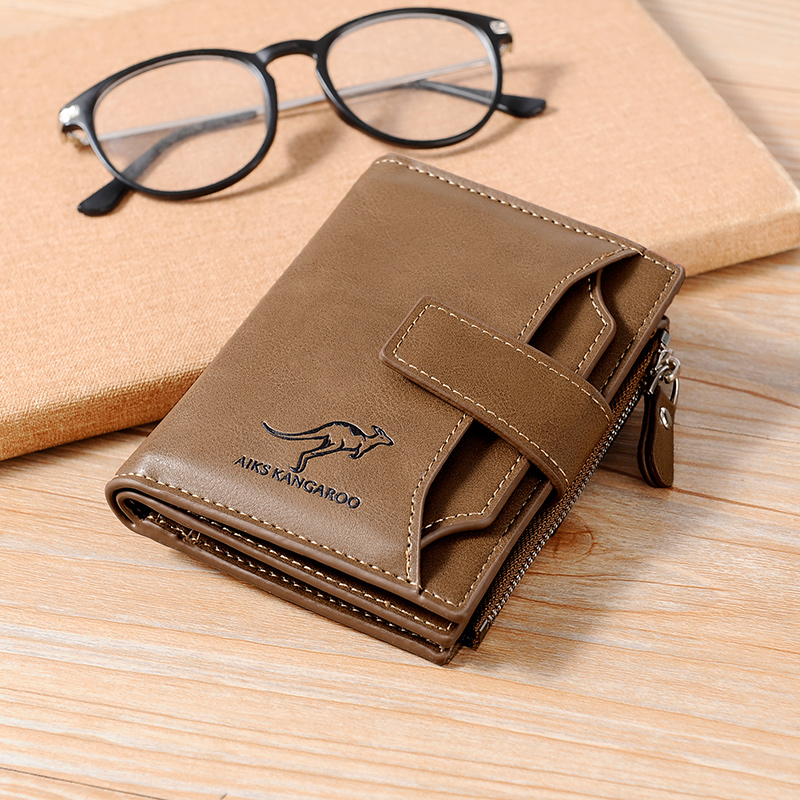 Fashion Men's Leather Wallet Blocking Man Purse Zipper Business Card Holder ID Money Bag Wallet Male