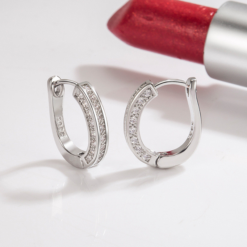 925 Sterling Silver Zircon Hoop Earrings For Women Girl Rose Gold Full Crystal Round Huggies Earring Cartilage Jewelry
