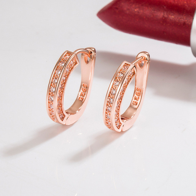 925 Sterling Silver Zircon Hoop Earrings For Women Girl Rose Gold Full Crystal Round Huggies Earring Cartilage Jewelry