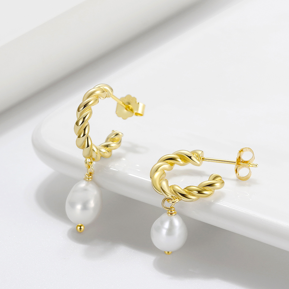 925 Sterling Silver Twisted Drop Earrings with Irregular Freshwater Baroque Pearl Jewelry for Women