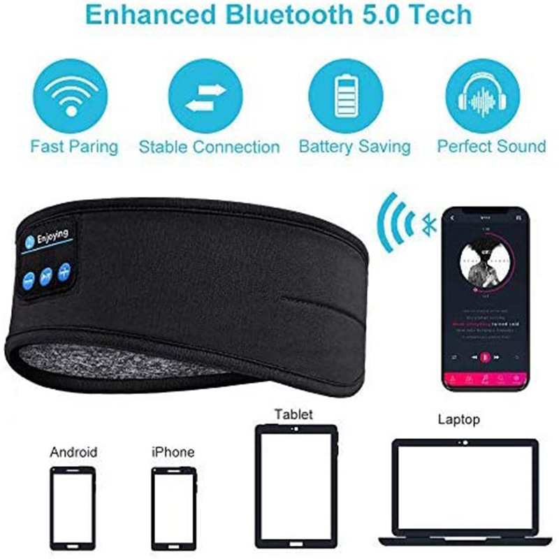 Bluetooth Sleeping Headphones Sports Headband Thin Soft Elastic Comfortable Wireless Music Earphones Eye Mask for Side Sleeper