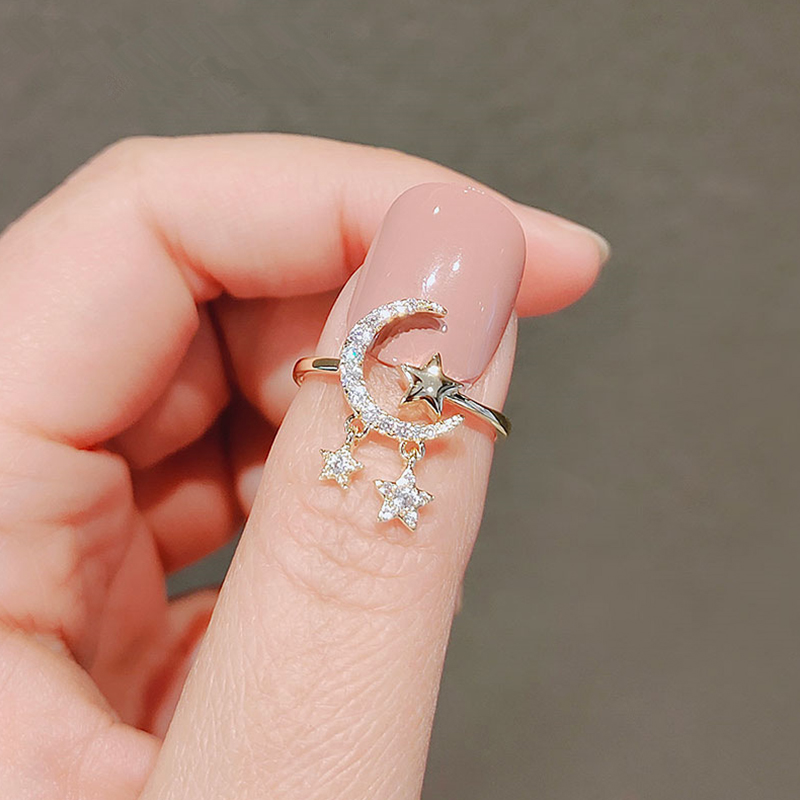 925 Sterling Silver Zircon Moon and Star Rings For Women Light luxury Korean Popular Jewelry