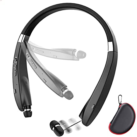 Bluetooth Headphones Wireless Neckband Headset Retractable Earbuds Noise Cancelling Stereo Earphones for Workout Running Driving