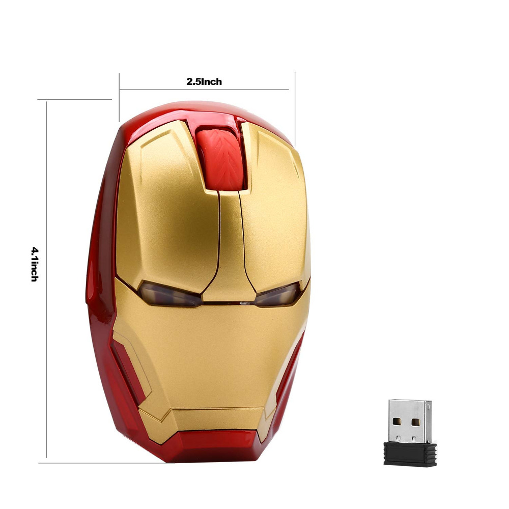 Wireless Mice Iron Man Mouse Mouses Computer Button Silent Click 800/1200/1600/2400DPI Adjustable USB Optical Mice For Computer