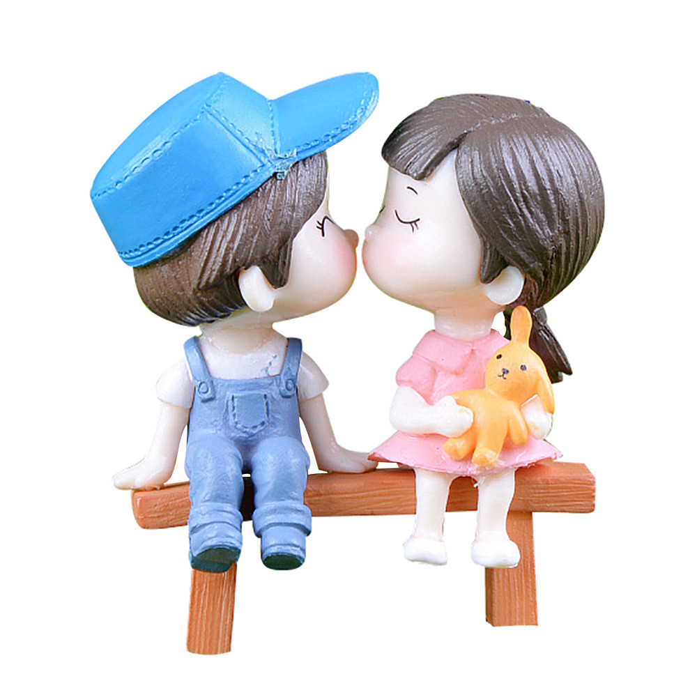 1 Set Christmas Cute Mini Chair Sweety Lovers Couple Ornament For Fairy Garden Figurines Miniature Christmas Home Decoration