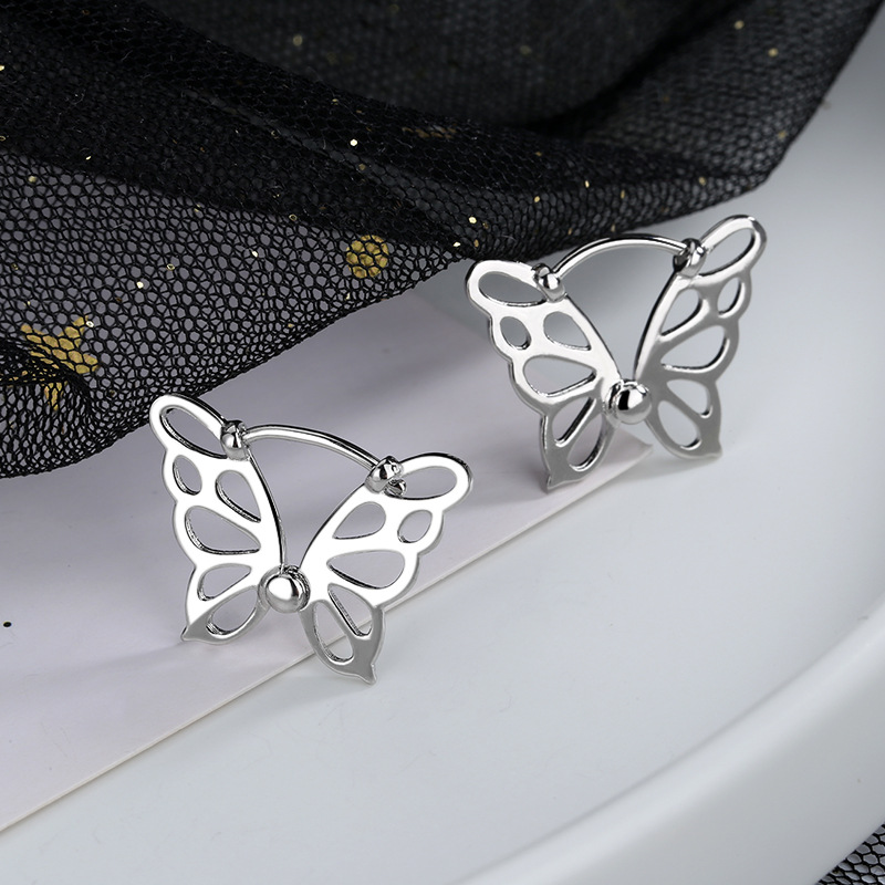 925 Silver Hollow Out Butterfly Hoop Earrings For Women Simple Fashion Trend Sweet Fine Jewelry Women Daily Accessories