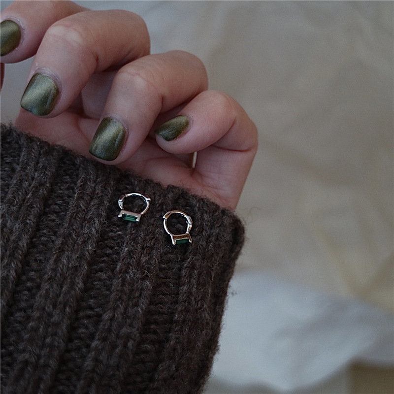 Korean INS Style  925 Silver Simple Green Zircon Earrings Vintage Fashion Chic Earrings Hoop For Women Fine Jewelry Gifts