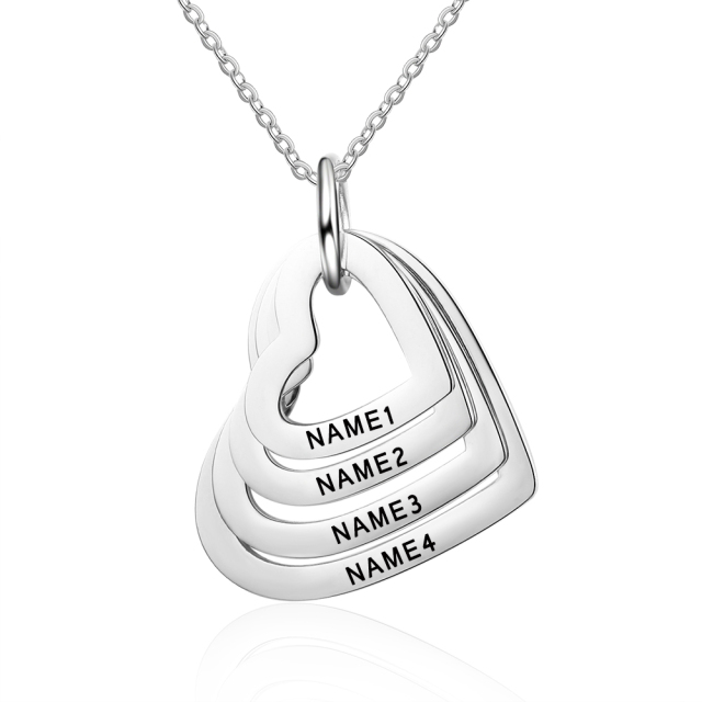 Personalized Necklace Custom Family Names Stainless Steel Heart Engraved Pendants Necklace for Women Mother Lover Jewelry